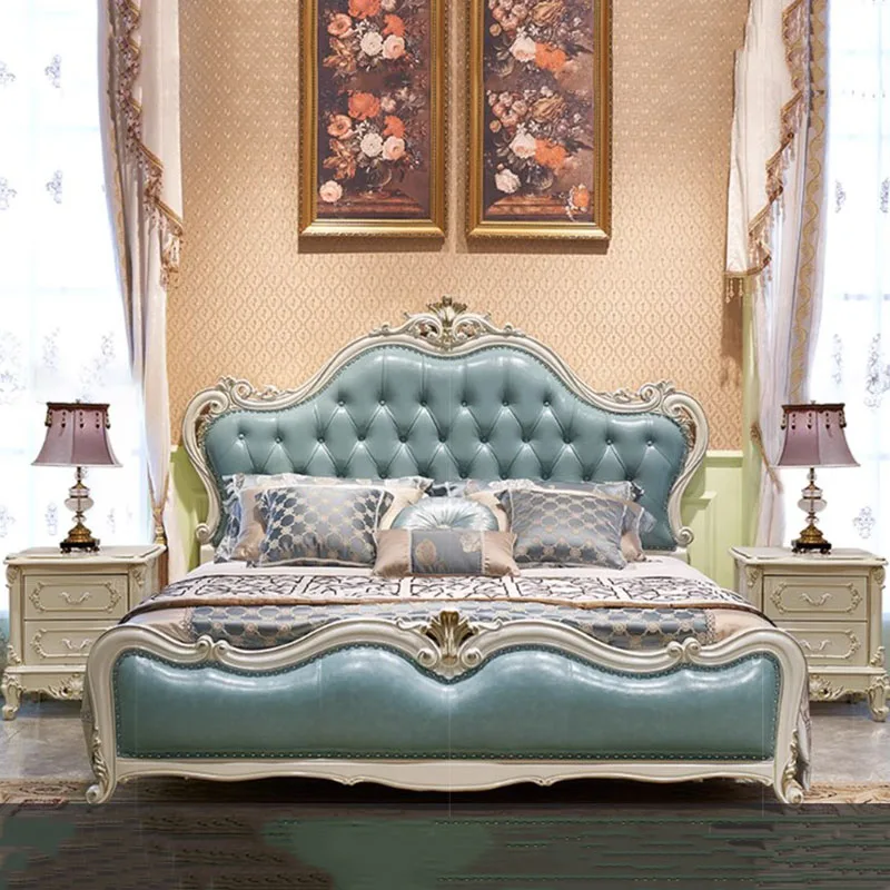 

Nordic Bedroom Double Bed Queen Size Modern King Double Bed Luxury Wood Leather Letto Matrimoniale Multifunzione Room Furniture