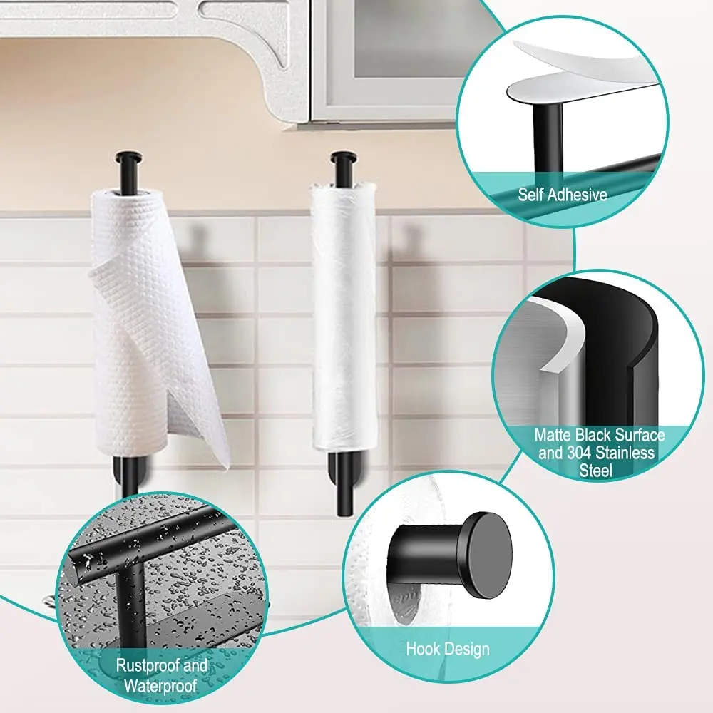Wall Mounted Paper Towel Holders 1/2Pcs Self Adhesive SUS304 Stainless Steel Paper Towel Long Roll Hanger Kitchen Bathroom