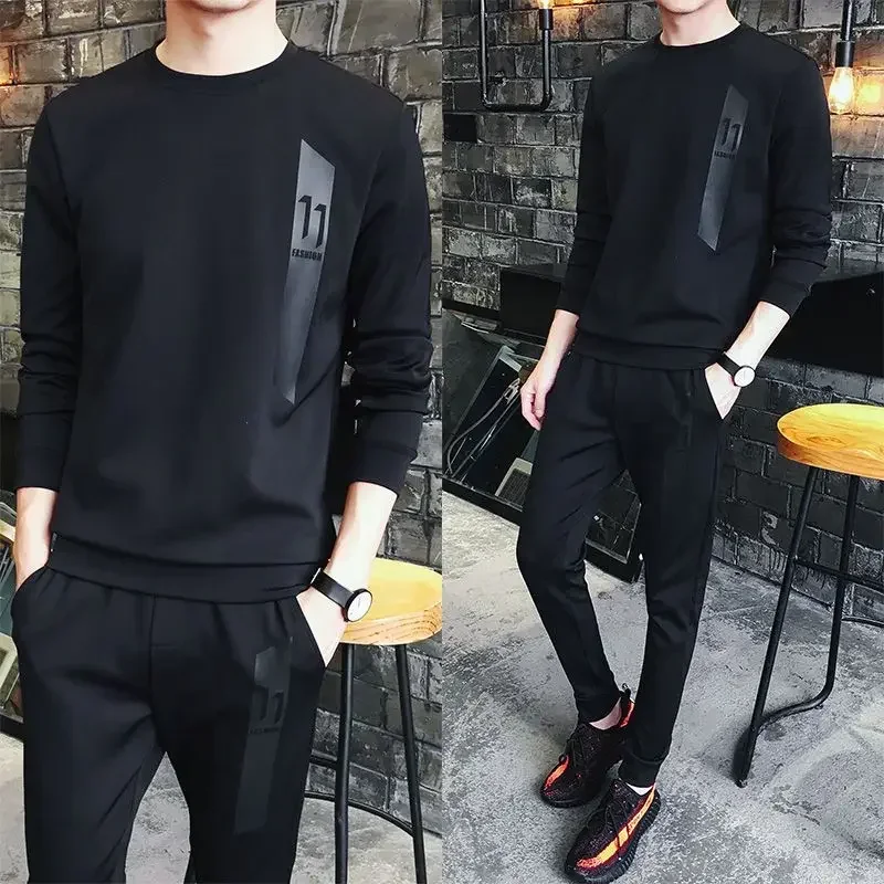 Male T Shirt Casual Cool Stretch Pants Sets Spring Top Kpop Chic Long Sleeve Clothes for Men Basic Autumn Slim Fit 2023 Trend S