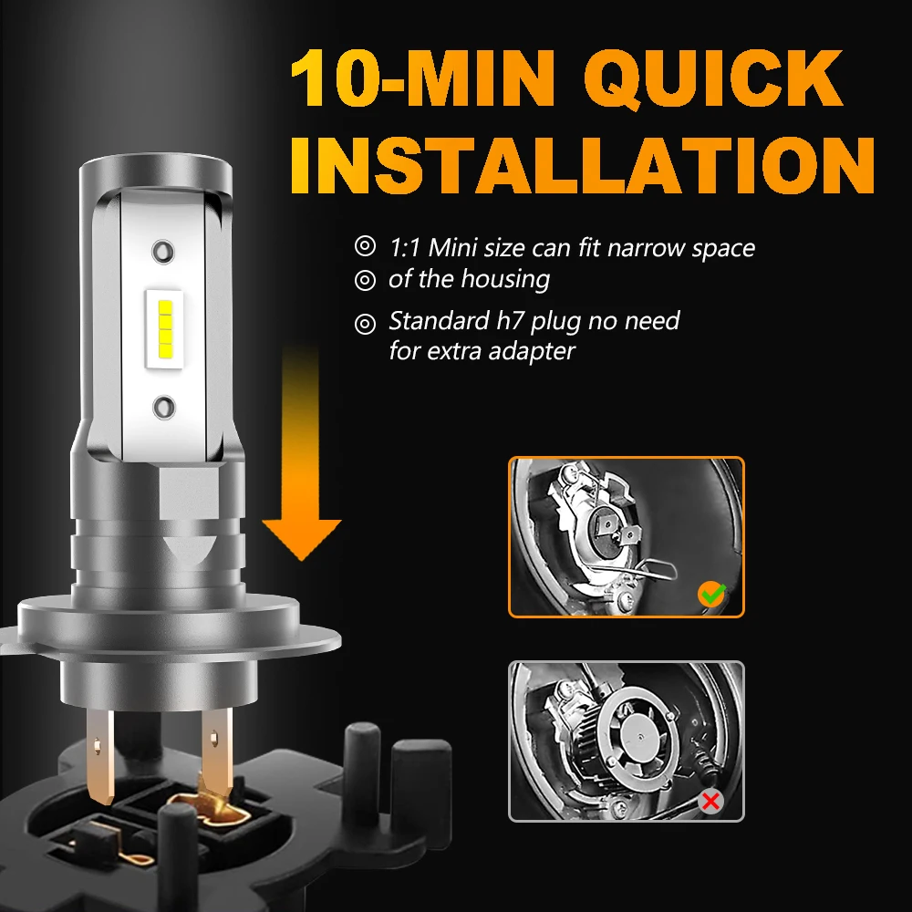 MZGN H7 LED Headlight Kit Mini Bulb 6000K CSP for Car Headlamp 12V White Auto Fog Lamps H7 Led Turbo Automobile