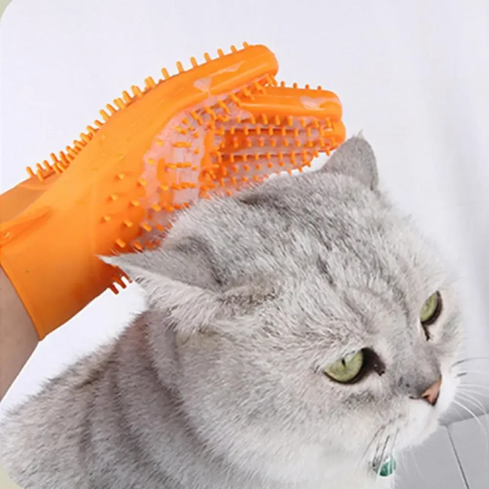 Silicone Dog double side Brush Glove Gentle Back Massage Fur Washing Brush Pet Cat Grooming Deshedding Glove Bathing