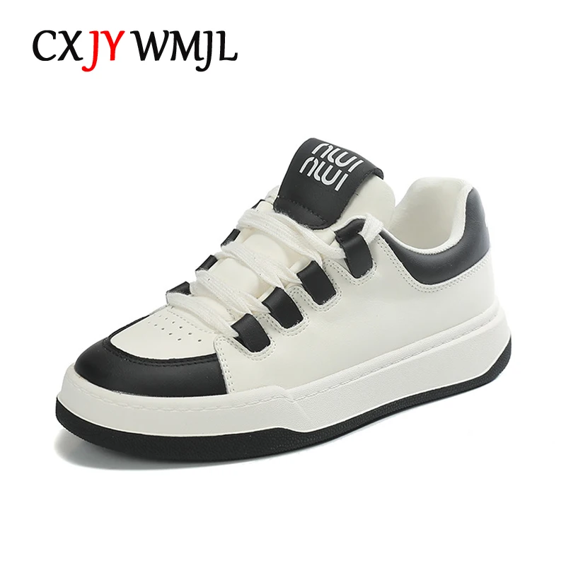 

CXJYWMJL Genuine Leather Women Court Sneakers Autumn Casual Skate Shoes Ladies Sports White Vulcanized Shoes Spring Lace up