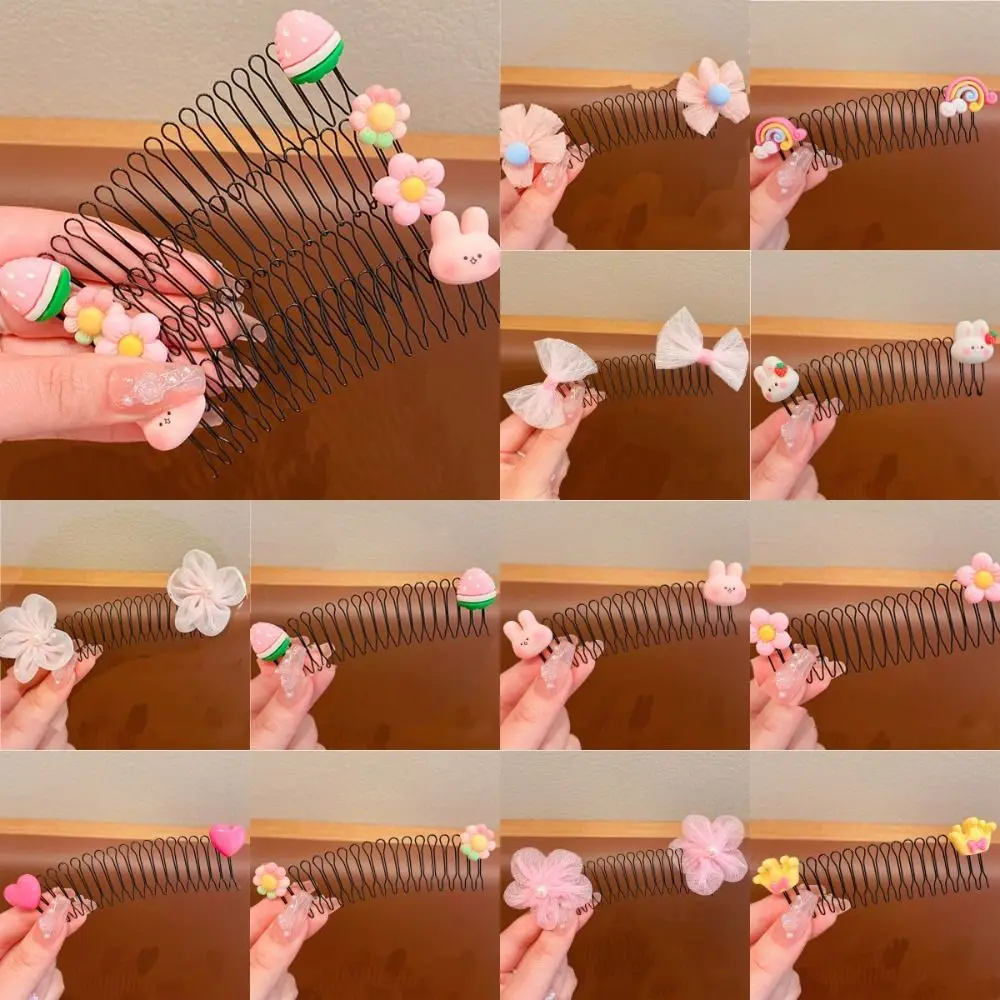 Teeth U Shape Hair Styling Comb Cute Hair Wear Spring Invisible Extra Hair Holder Rainbow Flower Headwear