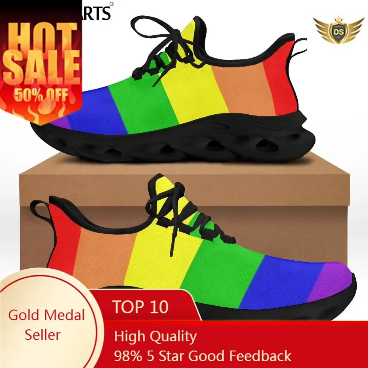 

Men Shoes Sneakers Colorful Rainbow Gay Pride Breathable Leisure Male Lace Up Flats Non-slip Footwear Zapatos Hombre