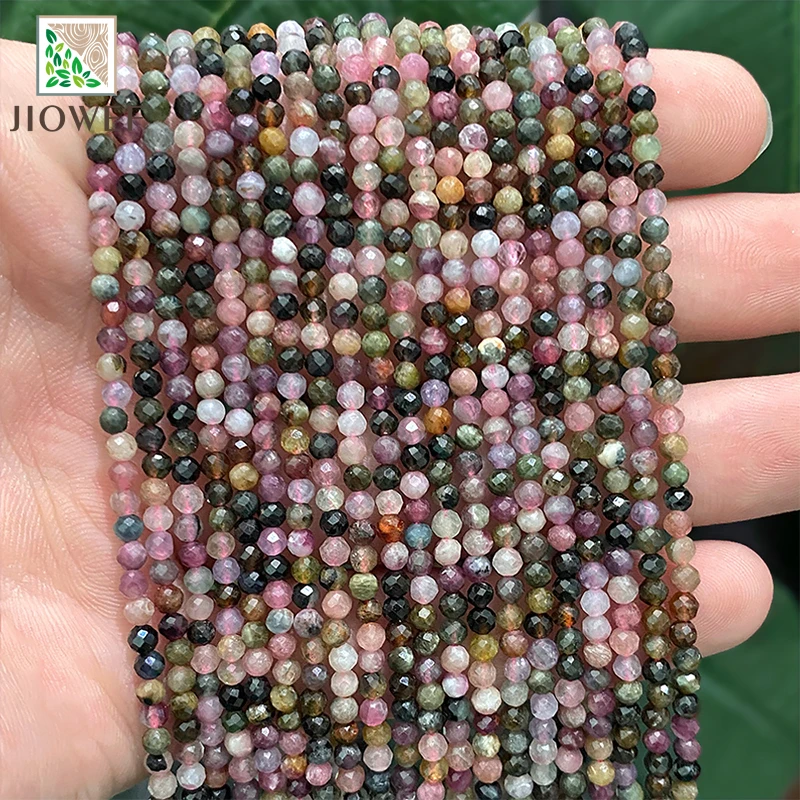 

Natural Smooth Faceted Multicolor Tourmaline Stone 15'' Strand for Jewelry Making Loose Spacer Beads DIY Bracelet Earrings 2/3mm