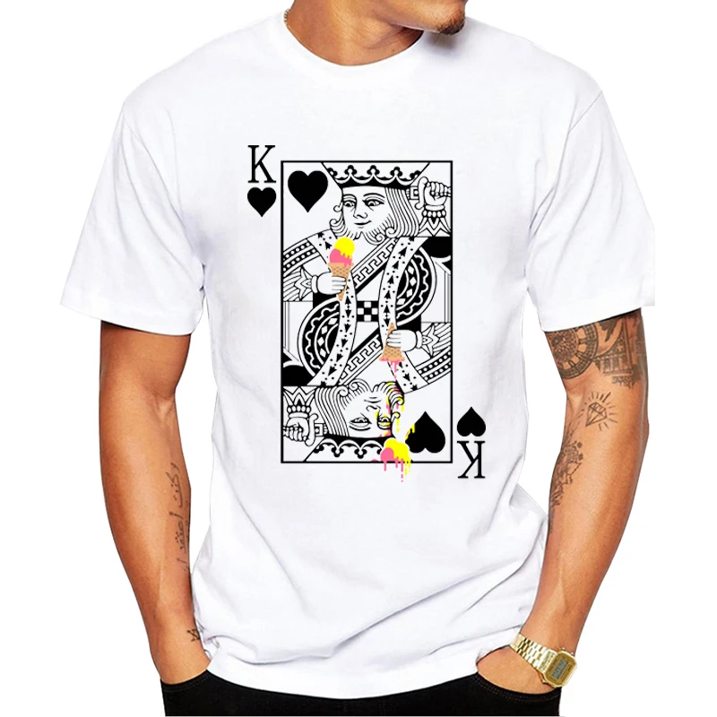 

TEEHUB Fashion King's Ice Cream Men T-Shirt Short Sleeve Tshirts O-Neck Cool Tops Funny Playing Cards King Printed Tees