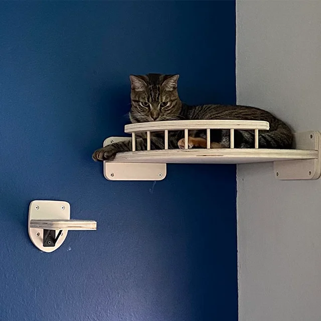 4 Pieces Cat Wall Mounted Shelves Set Corner Observation Platform with Small Jumping Platform for Kitten Climbing and Sleeping 5