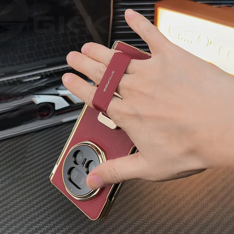 Magnetic Hinge Plating Case For Honor Magic V5 Leather Fold Stand Wristband Scre