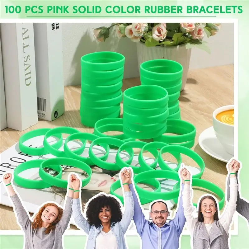 100Pcs 빈 탄성 솔리드 컬러 실리콘 손목 밴드 남성 여성을위한 스트레치 청소년 선물 학생 스포츠 파티 용품