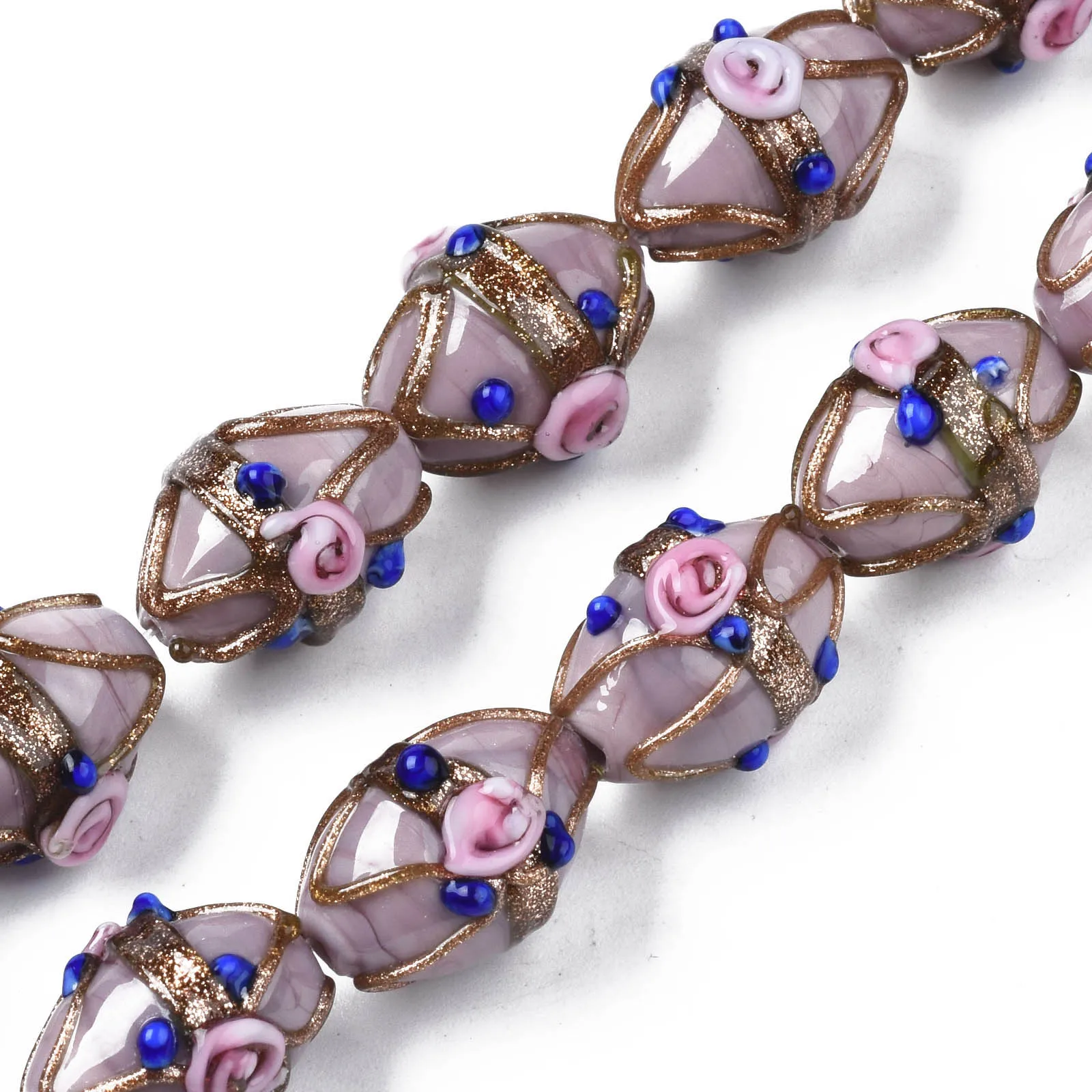 

30pcs/strand Handmade Gold Sand Lampwork Beads Ovald With Flower Spcer Beads For Women Vintage Bracelet Necklace Jewelry Making