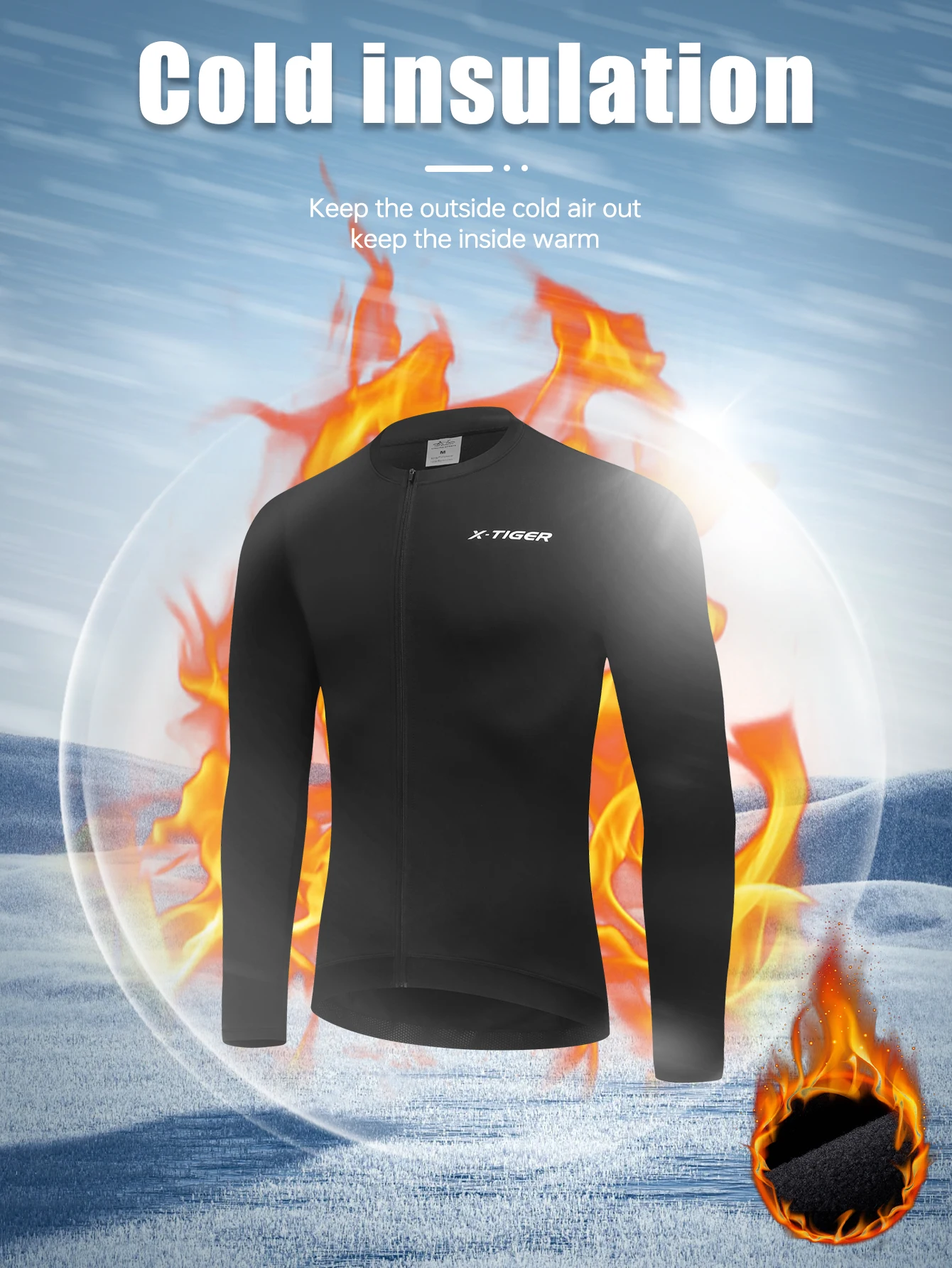 X-TIGER Winter-Thermo-Radtrikot, langärmelig, Fleece-Futter, atmungsaktiv, für Herren und Damen, warme Fahrradjacke, Rennrad-MTB-Kleidung – Detail 8