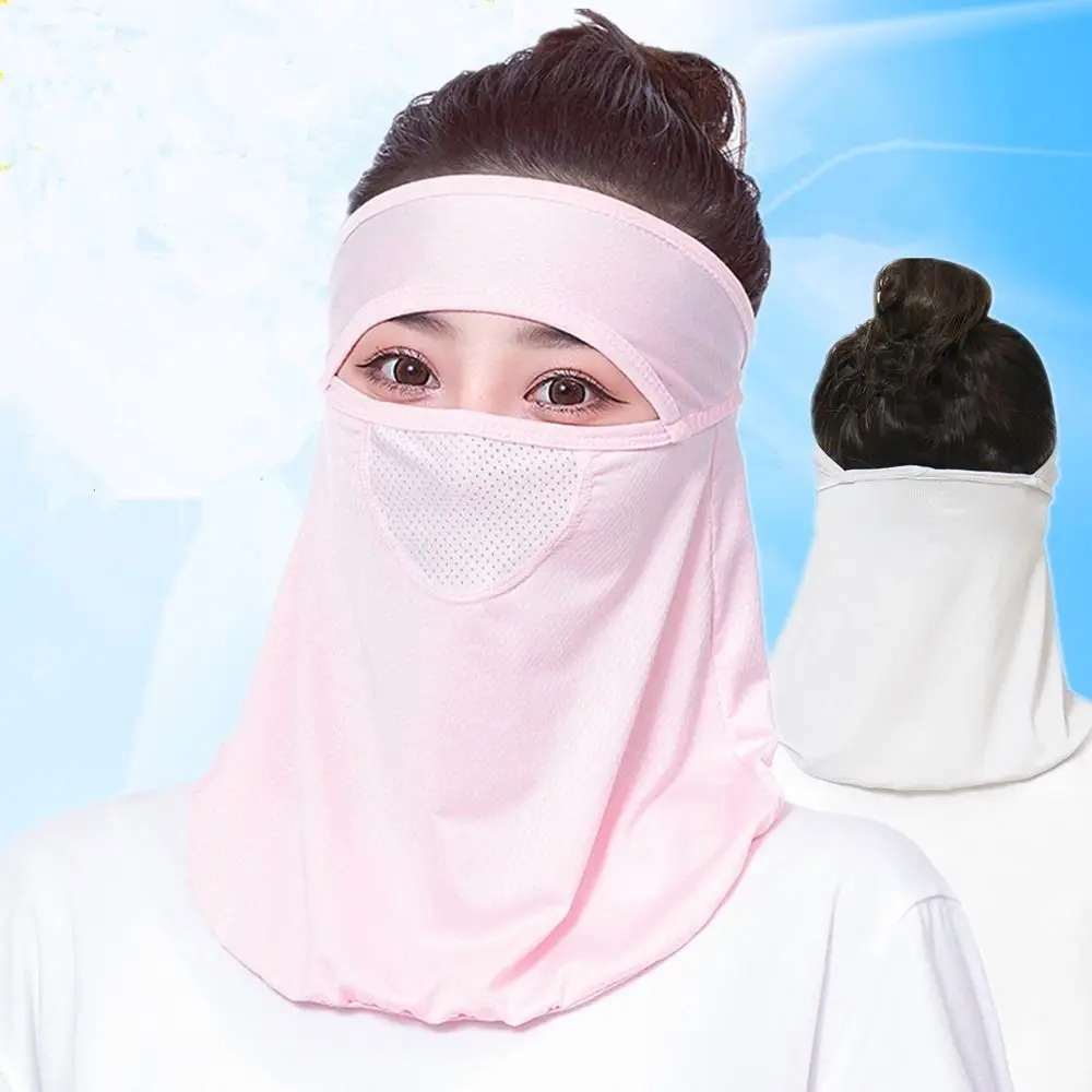 

Summer Sunscreen Mask Ice Silk Mask UV Protection Breathable Face Cover Veil Face Gini Mask With Neck Flap Face Shield