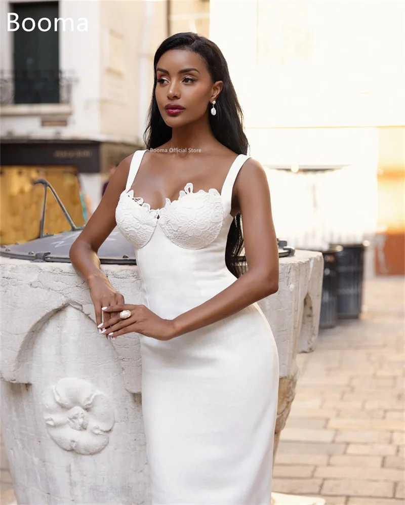 Booma Mermaid Wedding Dresses Long Spaghetti Strap Lace Appliques  Sleeveless Elegant Brides Gown Custom Made 2025 - AliExpress 320