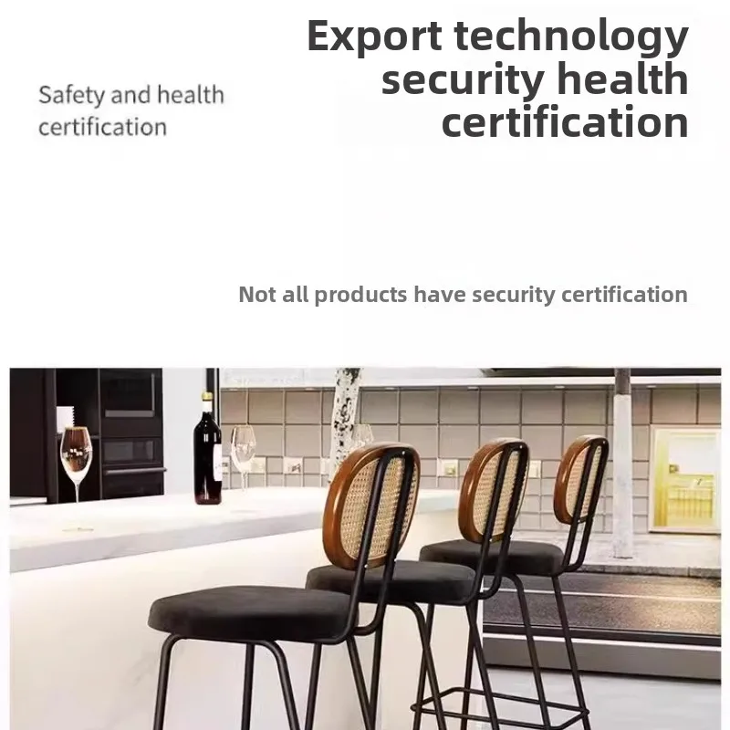 Designer Rattan Bar Stool Nordic Minimalist High Chair With Backrest Tall Counter Chair Cafe Bistro Island Bar High Stools