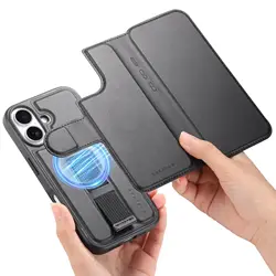 Magnetic Leather Wallet Case with Wireless Charging & Card Holders - Galaxy S25 Ultra (Black)