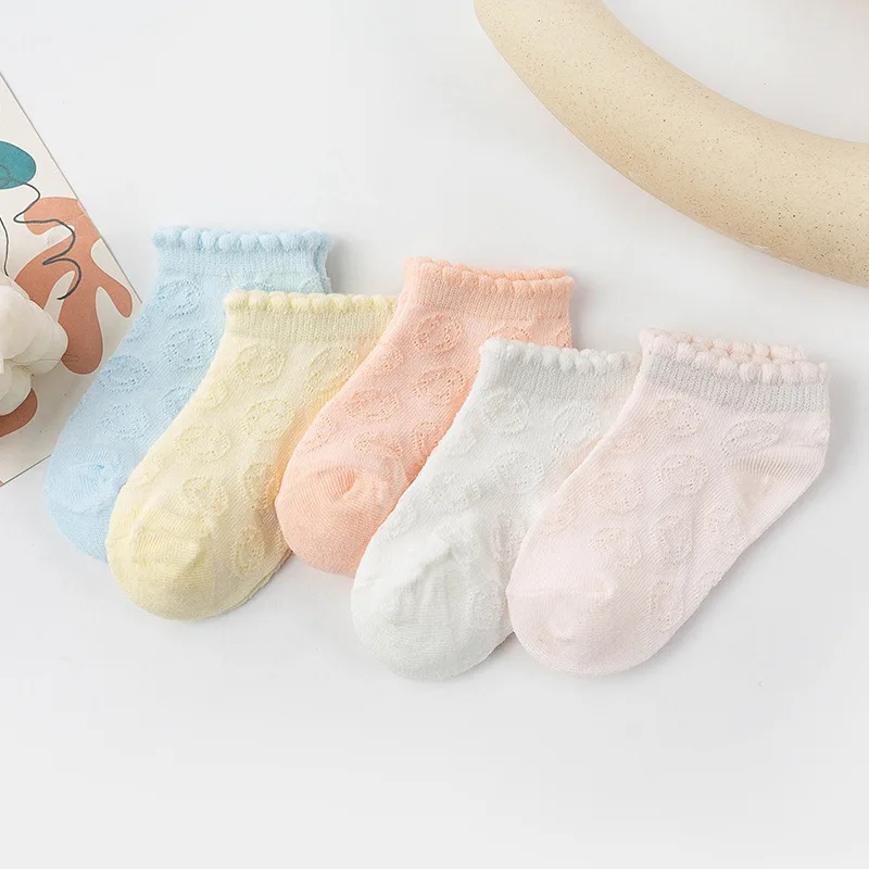 Cotton Socks 5 Pairs Spring Summer Children Cloth For Baby Boys Girls By Comfortable Soft Cotton Short Tube Mesh Lace Rib Socks kids socks baby socks girls socks