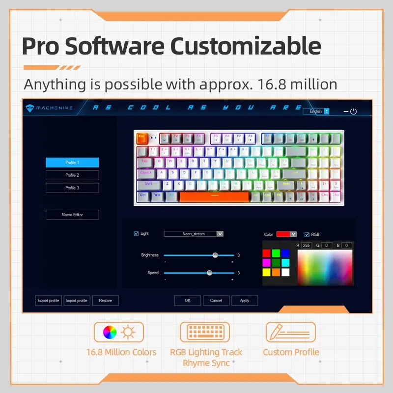 Wireless Mechanical Keyboard Machenike K500W Hot Swap Tri-mode 94 Keys RGB Backlit For PC Gamer Laptop