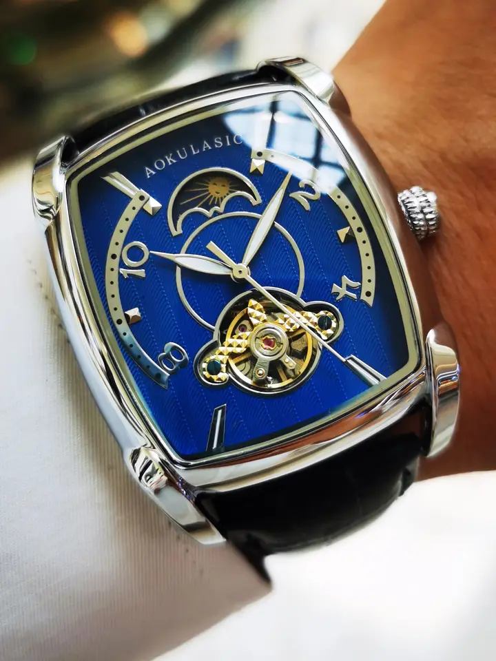 Winner Automatico Acciaio Inox Scheletro Pelle Cinturino Orologio Nero o Bianco