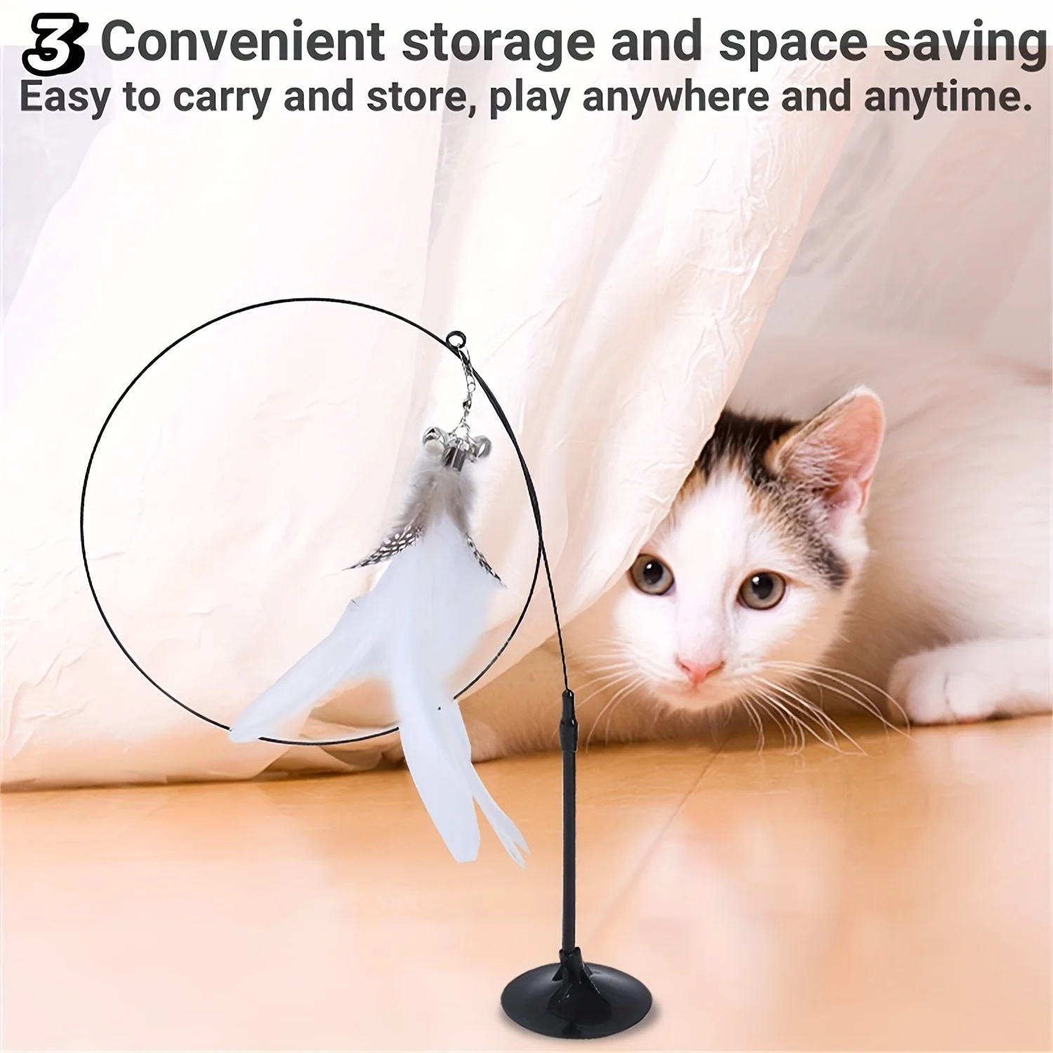 Feather Bell Steel Wire Long Rod with Suction Cup Cat Teaser Toy-Self-Entertaining Cat Teaser Rod for Interactive Play, Suitab
