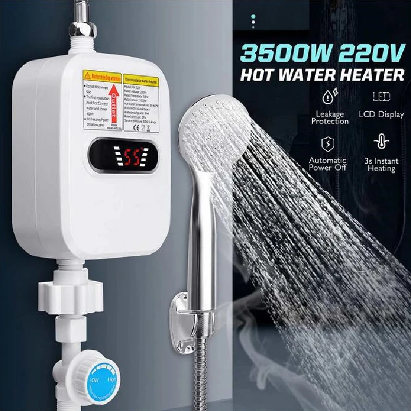 3500W Instant Water Heater Shower 3S Heating Bathroom Kitchen Tankless  Electric Water Heater Temperature Display 220V EU Plug - AliExpress