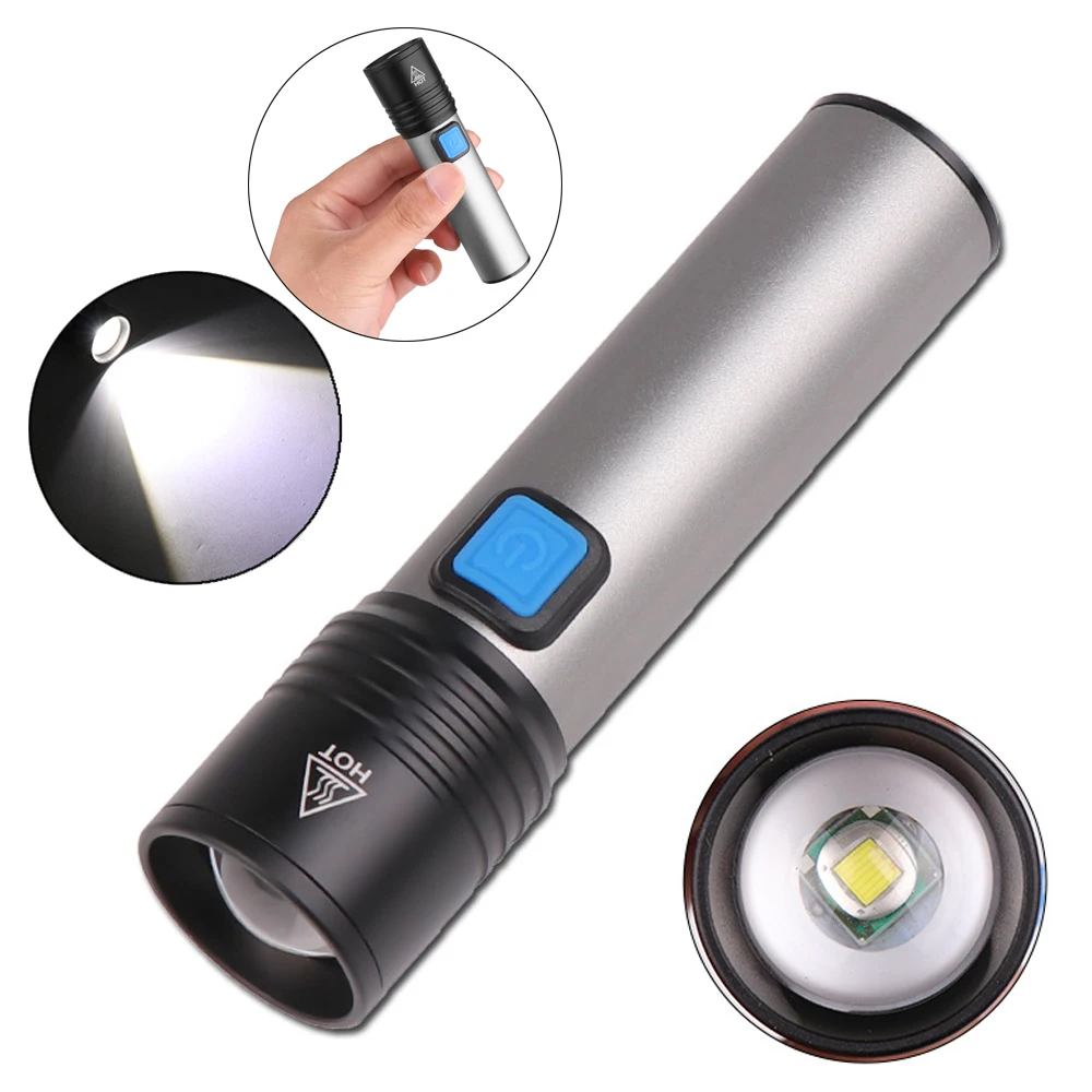 

T6 Torch Built-in Battery USB Rechargeable LED Flashlight Telescopic Zoom Aluminum Flashlight Waterproof for Bike Camping Light