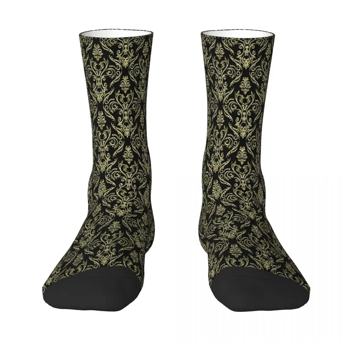 

Black And Gold Vintage Floral Damasks Pattern Sock Socks Men Women Polyester Stockings Customizable Sweetshirt