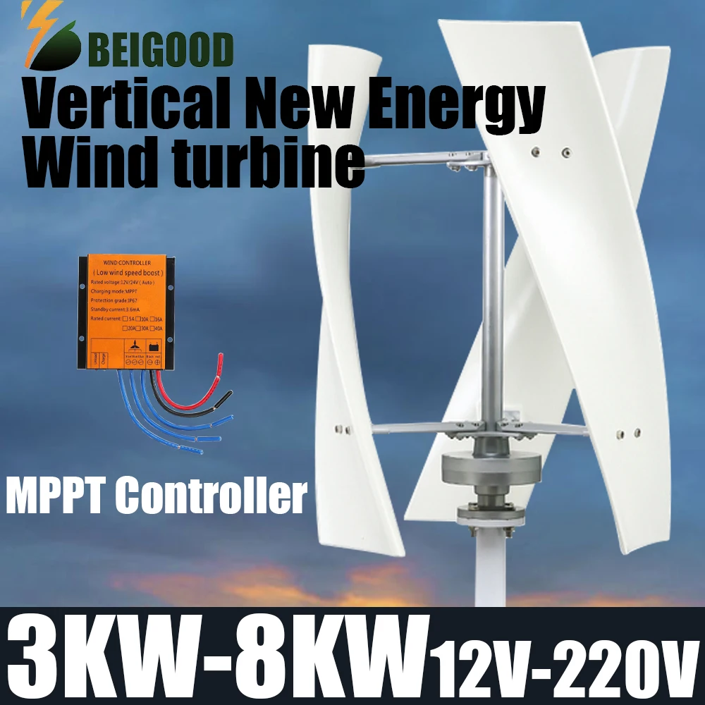 3000w 5000w 8000w Vertical Axis Wind Turbine 12V 24V 48V 220V Alternative Energy Generator AC Output Household with Controller
