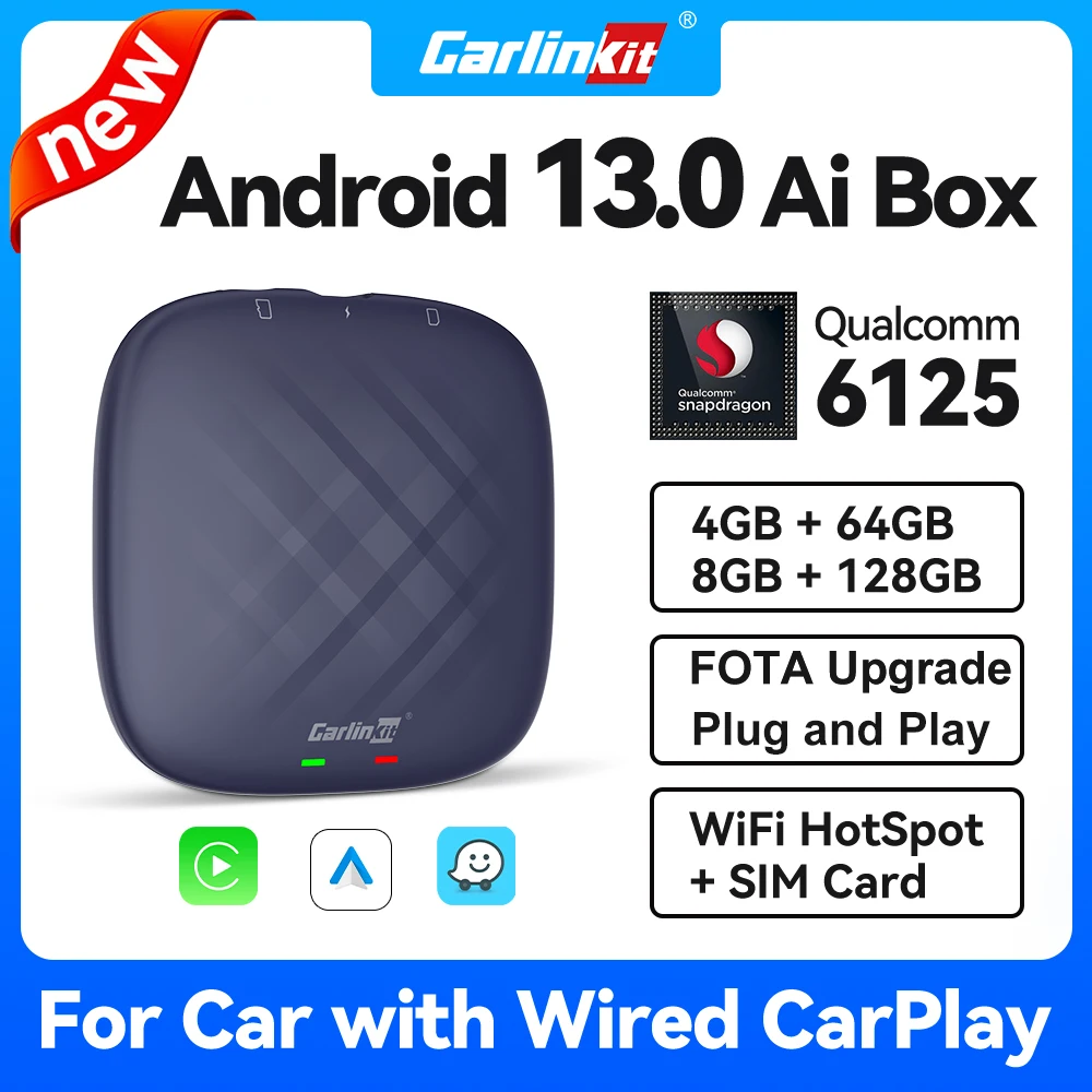 2024 Nuovo Carlinkit Carplay Ai Box Qualcomm 6125 8-Core Android 13/11 Wireless Carplay Android Auto Car Video Tv Box Connessione Automatica Supporto 