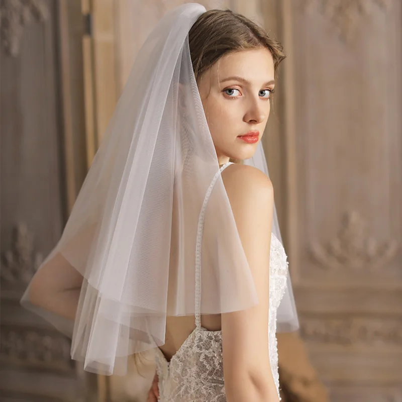 Unsutuo Bride Wedding Veil White Short Lace Bridal Veils