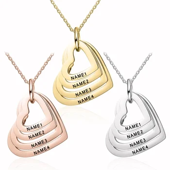 2023 Custom Stainless Steel Engraved Name Necklace For Lover Family Gift Personalized Heart Pendant Jewelry