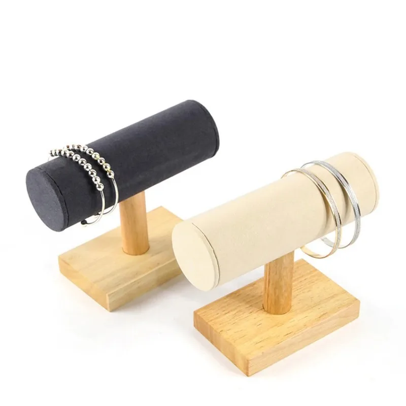 Solid Wooden T-bar Jewelry Bracelet Watch Stand Display Hair Tie Headwear Holder Necklace Hanging Organizer Desktop Storage Rack