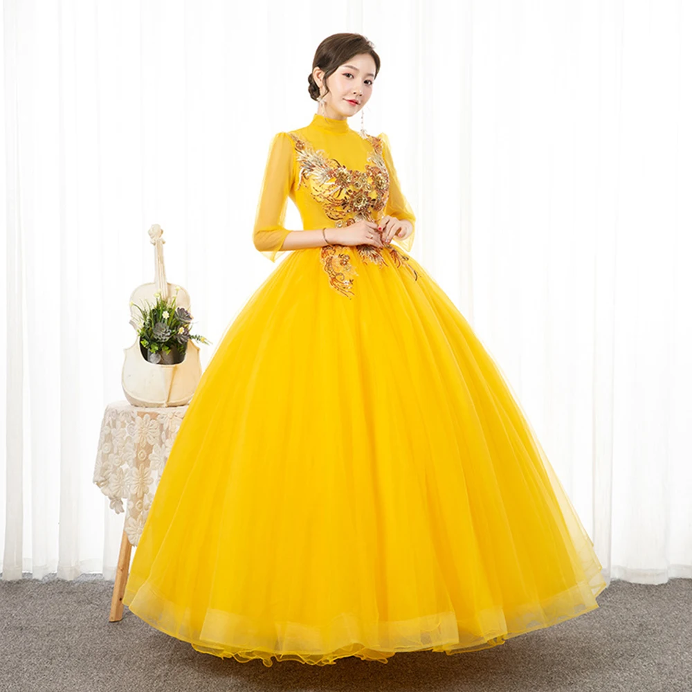 

Бальное платье с высоким воротником, женские платья для Quinceanera, платье с полурукавами и аппликацией для выпускного вечера, строгие платья, платья для вечеринок