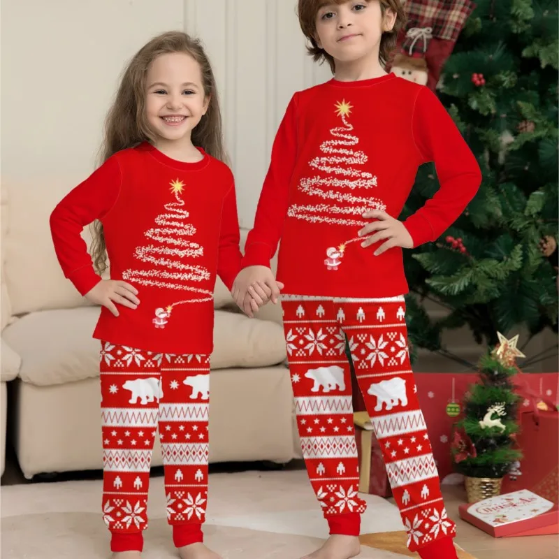 

2023 New Winter Christmas Family Couple Pajamas Set Mom Dad Kids Baby Pet Matching Outfits Print Soft Sleepwear Xmas Look Pyjama