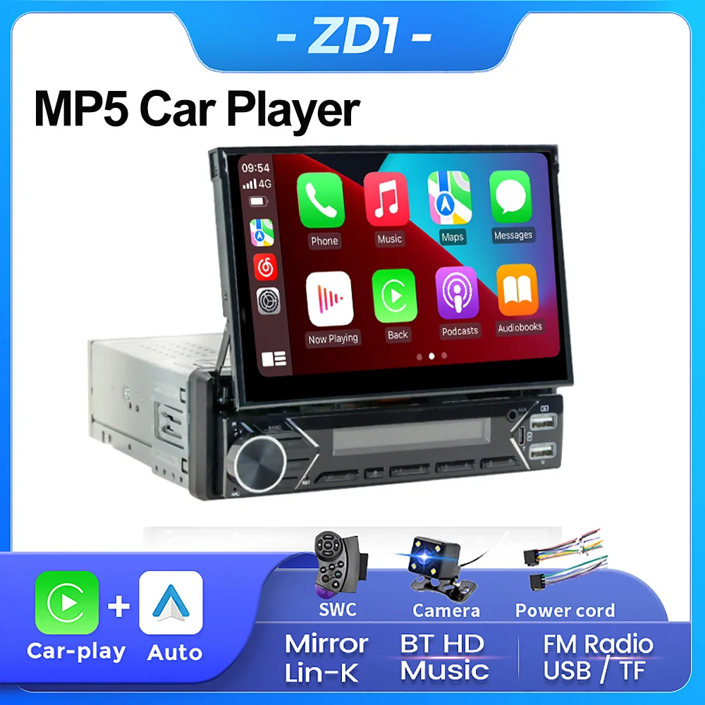 1din7RetractableScreenMP5PlayerCarRadioAndroidAutoCarplay