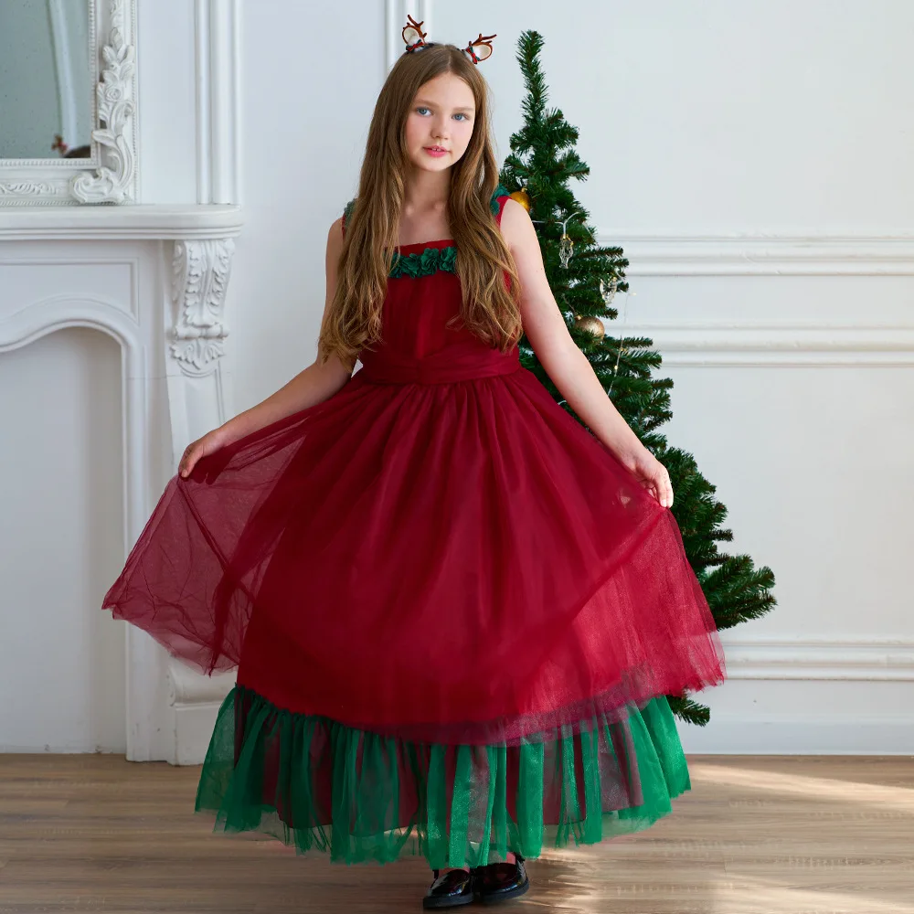 

New Christmas Girl Clothes for 3-14Y Birthday Party Princess Dress Elegant Causal Sequin Kids Dress New Year Santa Claus Costume