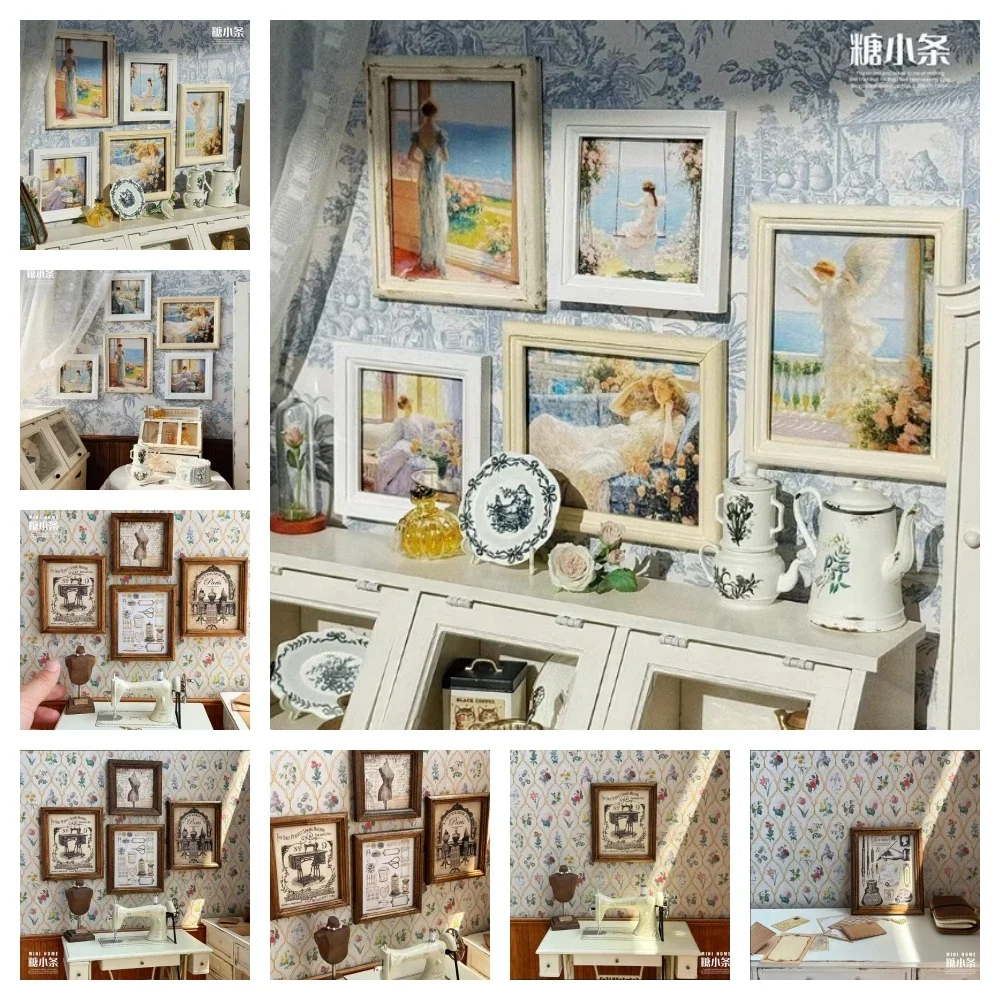 6 Points Medieval Oil Painting Vintage Decorative Painting Miniature Frame Tailor Shop Picture Frame Bryce Dollhouse Accessories qi baishi chinese painting album traditional painting masters classic painting collection picture book drawing appreciation book