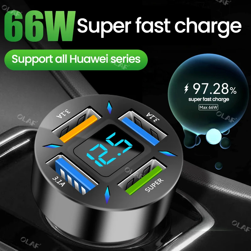 Car Charger Car Phone Charger Olaf 66W USB C Car Charger Fast Charging Quick Charge 4.0 3.0 SCP USB Car Phone Charger For Huawei Samsung iPhone 14 12 Pro