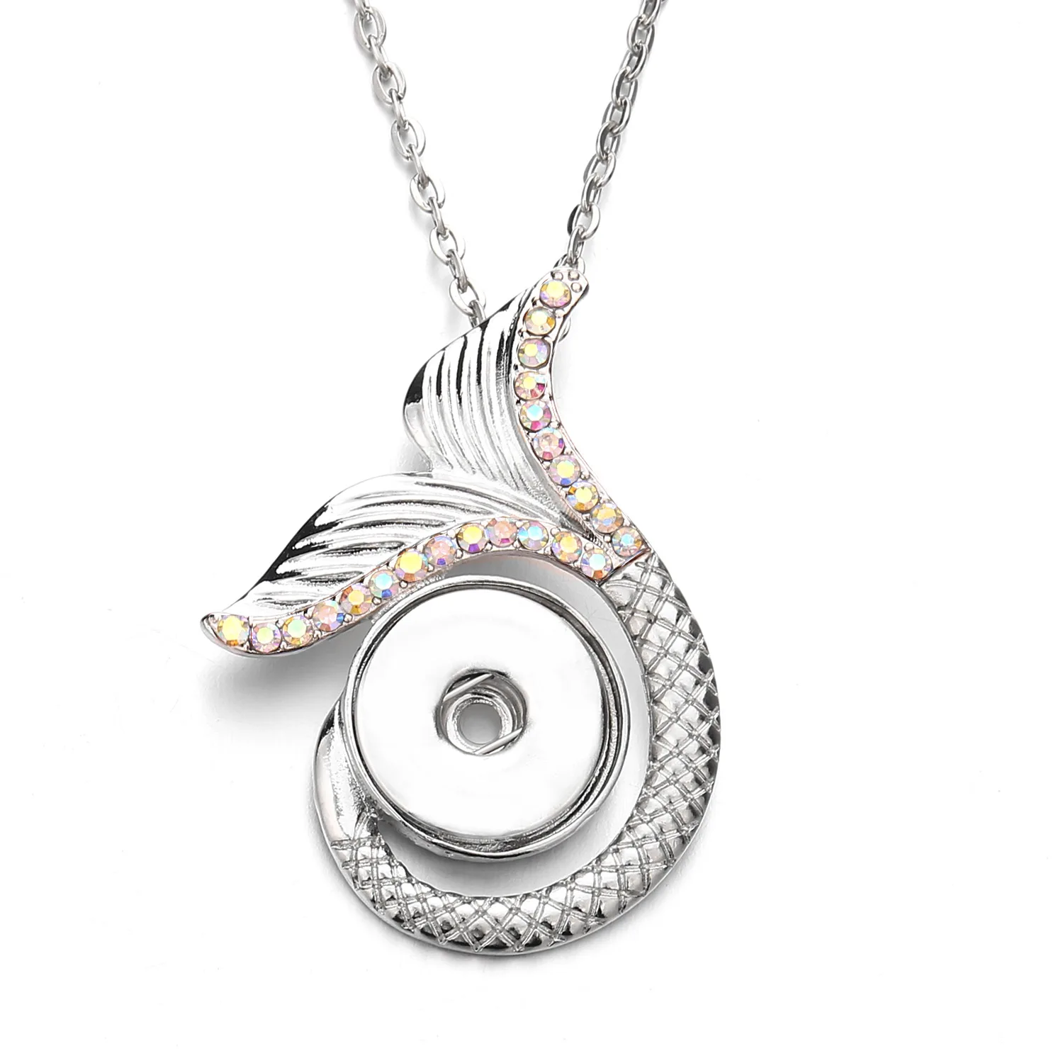 10Pcs Rhinestone Mermaid Tail Snap Button Pendant Necklace For Women Snaps Jewelry