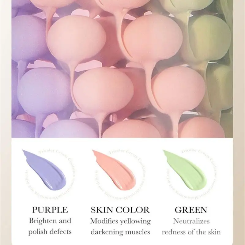 3-color Primer Full Coverage Isolation Cream Facial Concealer Makeup Invisible Pores Oil Control Uniform/Brighten Skin Color 3