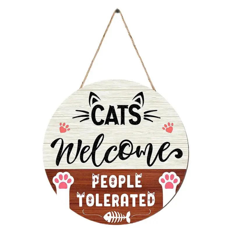 

Front Door Decoration Wooden Welcome Sign Home Decor With RopeRound Door Handle Sign Cat Welcome Sign For House Entrance Holiday