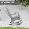 3 Piece Patio Rocking Chair Outdoor Rattan Bistro Set with Glass Top Table Conversation Set with Grey PE Wicker, Gray Cus 4