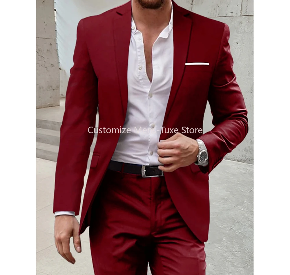 Men Suits 2 Piece Formal Notch Lapel Single Wedding Tuxedo Fashion Business Casual Office Daily Male Suit
