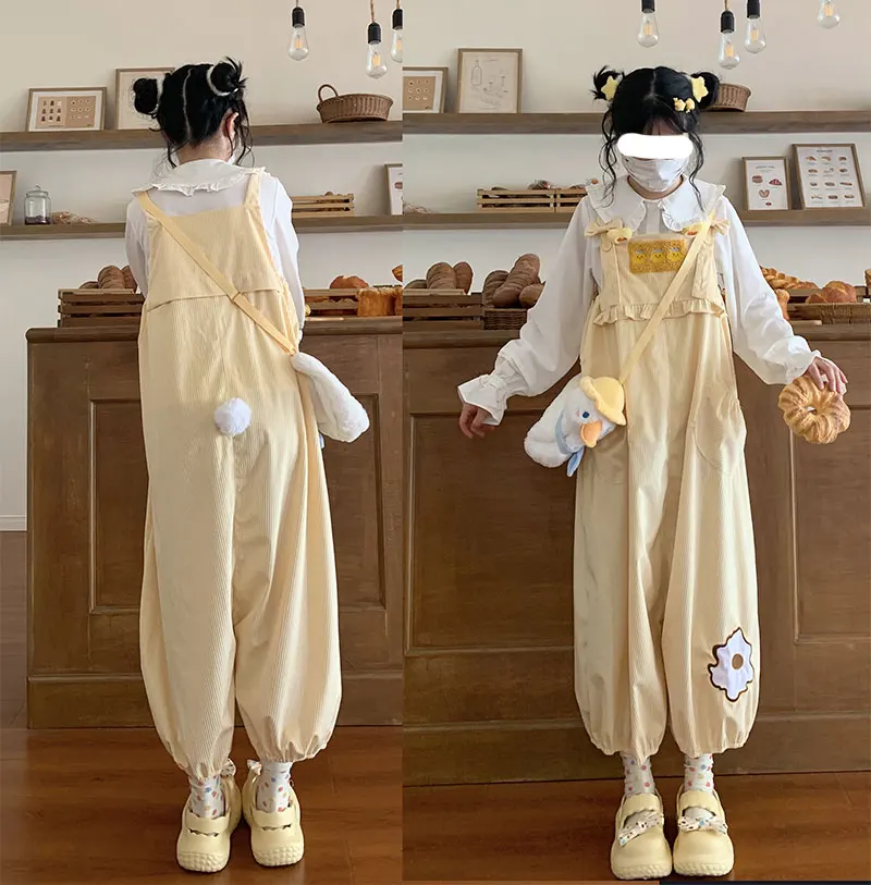 Original Bow Patchwork Girly Sweet Y2K One-Piece Trousers Summer New Fashion Loose Slim Kawaii Suspender Pants Women Jumpsuits