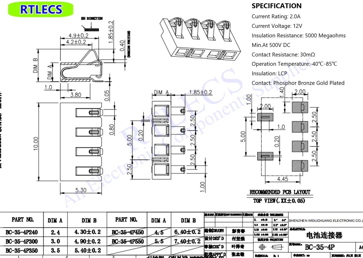 5 20 Stück Federkompressionskontakt 2,5 mm Rastermaß 2 3 4 5 6Pin Buchse Stecker Oberflächenmontage Wiederaufladbare Batterie Gold Flash – Detail 11