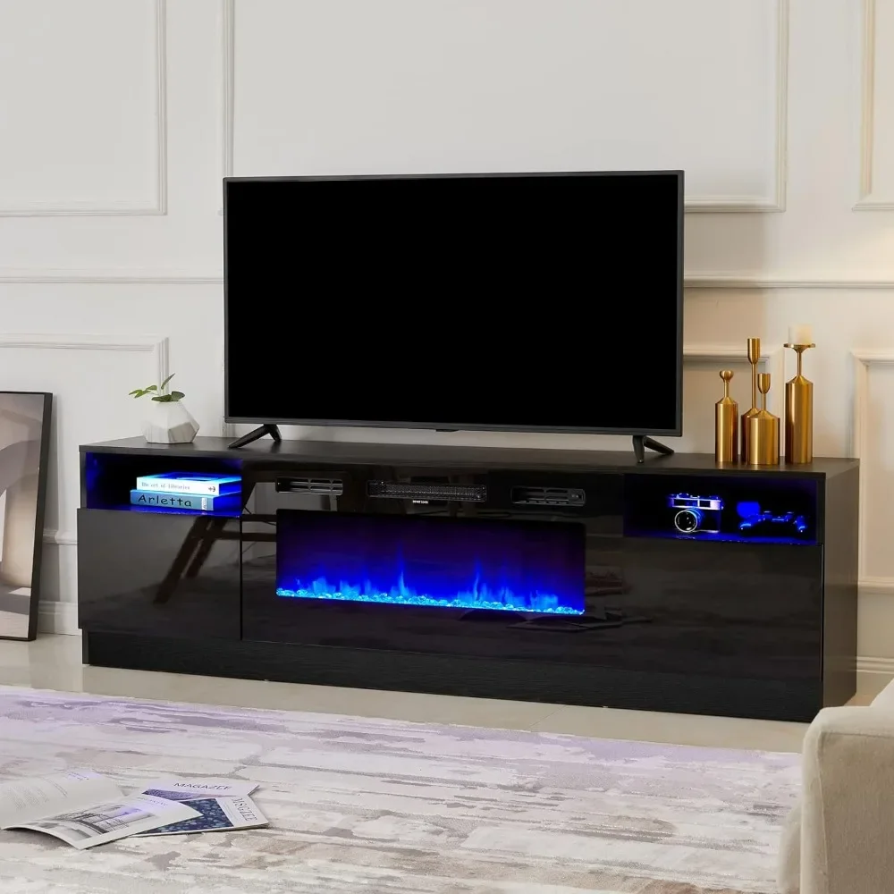 Media tv console table fireplace tv stand TV Stand with 36" Electric Fireplace, LED Light Entertainment Center, Entertainment Stand with Storage cabinet for TVs Up to 80"