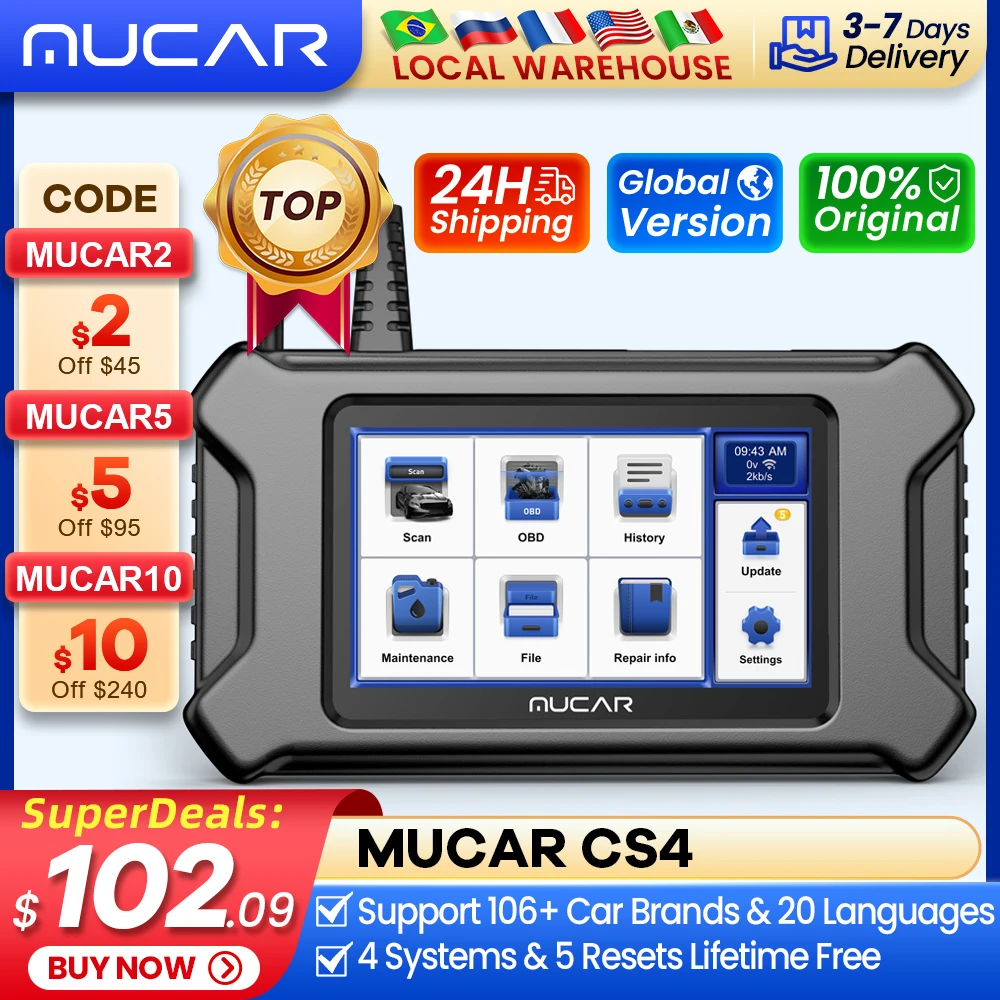 Mucar Cs4 Obd2 Scanner Strumenti Diagnostici Per Auto Automotivo Obd Scanner Strumento Di Diagnosi Automatica Lettore Di Codici 4 Sistemi 5 Reset Grat