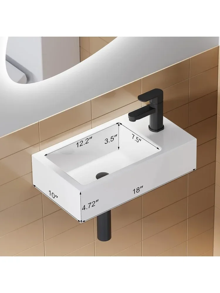 Wall Mount Bathroom Sink 17.7"x 12.2" Floating Vessel Sink Vanity Elegant White Ceramic Porcelain Modern White Rectangle Home 6