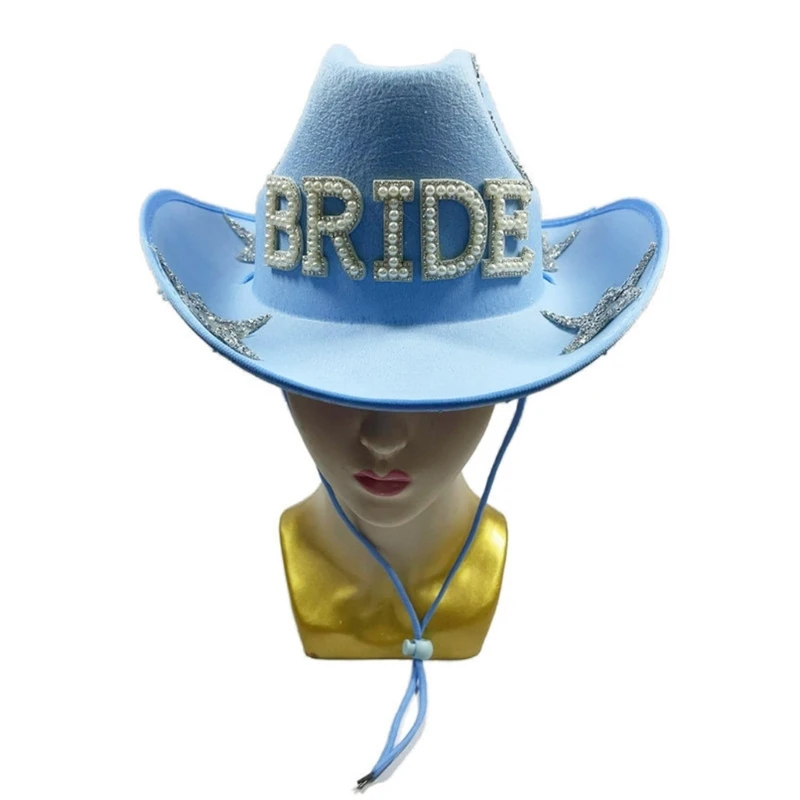 Bride Cowboy Hats Crystal Panama Hat for Bachelorette Party Cocktail Parties Vacation Sparkly Crystal Blue for Wedding