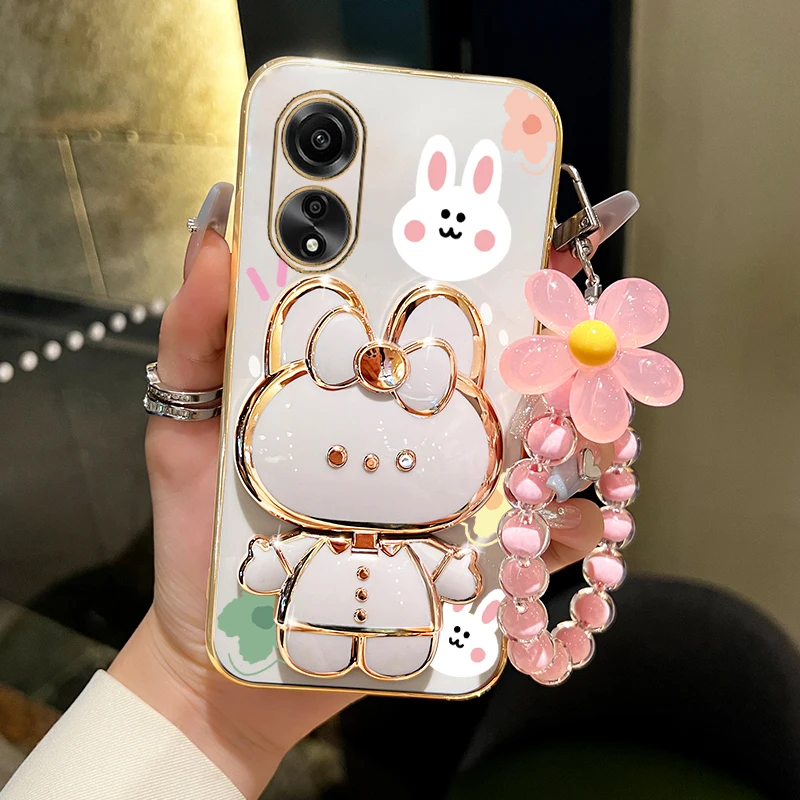Floral Rabbit Makeup Mirror Phone Holder Case - Stylish Protective Cover