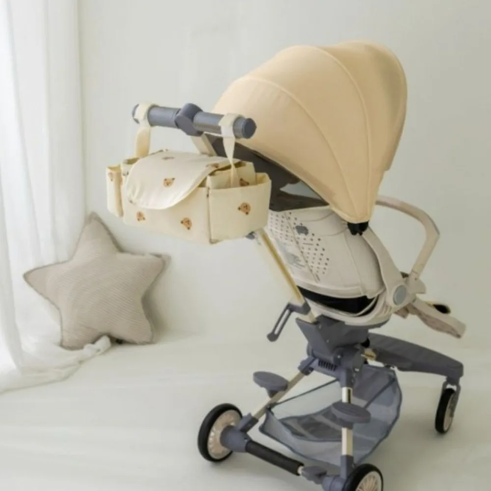 Cute Cartoon Stroller Organizer Bag Cloth Bear Pram Storage Bag Mommy Bag Diaper Bottle Stroller Hanging Bag Outdoor